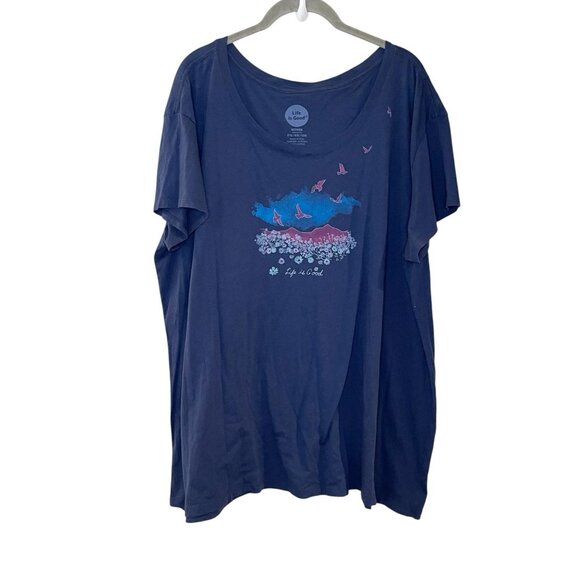 Life is Good Relaxed Fit Graphic T-shirt Bird Floral Mountain Sky Blue XXL 2XL - Picture 1 of 5